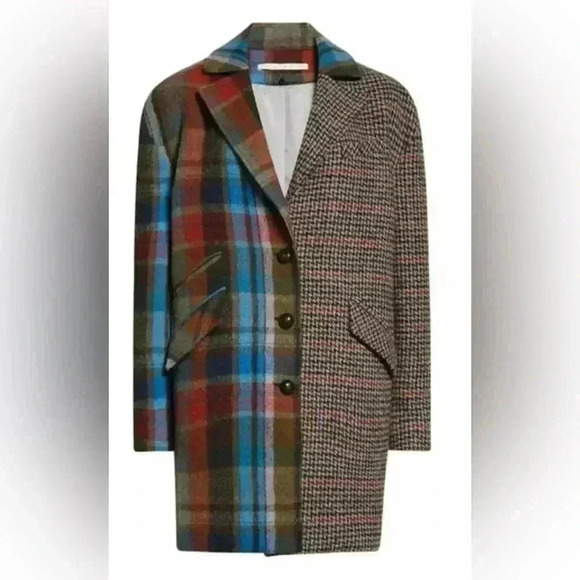 VERONICA BEARD Dickey Jacket Long Over Coat Wool Plaid Patchwork XS 0 2 $1200 - Picture 12 of 16